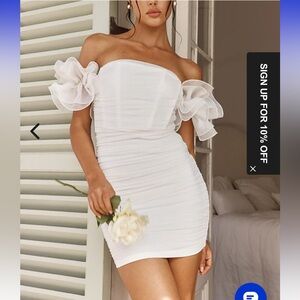 Selfie Leslie Strapless White Dress with Ruffle Details